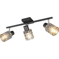 Plafonnier orientable en métal noir mat et verre fumé L55cm