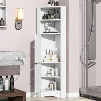 Mobile bagno angolare moderno in truciolare bianco, 36,5 x 36,5 x 155 cm, con ante e ripiani aperti
