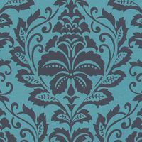 Textured Vinyl Wallpaper Blue Black Baroque Damask Metallic Vinyl Non Woven