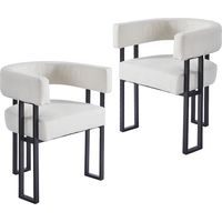 Chaises de Salle à Manger avec Accoudoirs : Chaises Rembourrées en Tissu Bouclé avec Piètement Noir Métallique