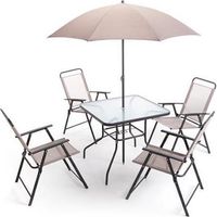 Set da Giardino in Ferro e Textilene con Tavolo Ombrellone e 4 Sedie Pieghevoli Taddei Savona