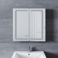 SIRHONA Armadio a specchio in alluminio con illuminazione a LED con presa a sfioramento Armadio da bagno senza nebbia Specchio da bagno 65x65x13,3 cm