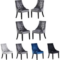 Juego de 4 sillas de comedor de terciopelo Windsor con patas de madera - Silla de comedor con respaldo de anillo - Silla tapizada - Silla de comedor moderna - Cocina, Sala de estar - Gris oscuro