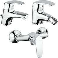 Set Rubinetti Piralla per lavabo e bidet con scarico automatico e doccia esterno serie Ofelia cromato