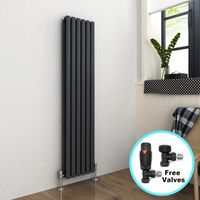 ELEGANT Anthracite Radiators Double 1600 x 360mm Oval Column Kitchen Panel Heater Designer Vertical Radiator + Anthracite Thermostatic Radiator Valves