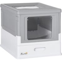 PawHut Hooded Cat Litter Box, Portable Pet Toilet w/ Tray, Scoop, Front Entry Grey