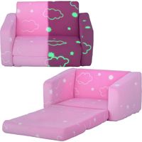Sofá Infantil Plegable 2 en 1 Tapizado de Tela Luminosa con Patrón de Nubes Cojín y Funda Lavables Rosa