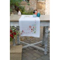 VERVACO Centrotavola Prestampato Fiori Ricamo Biancheria da Tavola Set Fai da Te Size Kit Hobby Creativi Adulti Casa Decor Embroidery Runner Stampato, Cotone, Multicolor, 40 x 100 cm