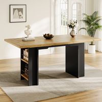 REDOM Table de salle à manger extensible, 120-160×80 cm, avec étagère, couleur bois, convenant à la cuisine et au salon