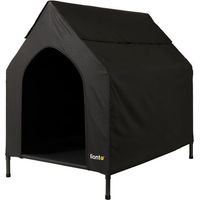 lionto überdachte Hundeliege erhöhte Hundehütte Hundebett mit Dach Schwarz (S) 90x65x85 cm