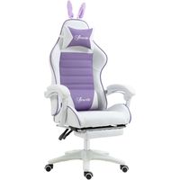 Silla Gaming Cuero Sintético Inclinable 135° Reposacabezas Soporte Lumbar Reposapiés 65x63x136-142 cm Púrpura