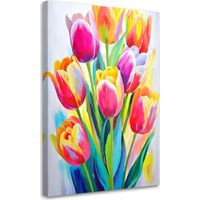 Quadro su tela, Tulipani colorati acquerello pastello botanica - 40x60