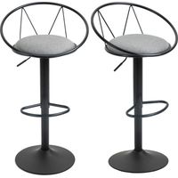 Set 2 sgabelli bar regolabili con schienale e poggiapiedi, seduta imbottita, grigio