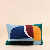 Coussin en velours de coton imprimé rebrodé multicolor 30x50cm