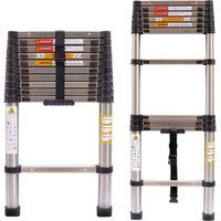 3.2M Telescopic Ladder Stainless Steel Ladders, Extendable Multi-Purpose Folding Step Ladders with Locking Button, 11 Adjustable Steps for RV Outdoor Work