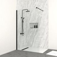 Mampara ducha 120cm - Vidrio 8mm - Perfil + Barra extensible + Columna de ducha termostática NEGRO MATE