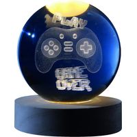 Boule de verre 3D avec LED RGB I-Total XL2722A MEDIUM effet au plafond, veilleuse, lampe de nuit avec base en bois, Let's PLAY