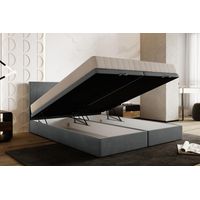 Lit adulte 180x200 cm SIESTA avec rangement et matelas ressorts ensachés en velours gris clair