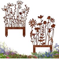 Décoration Jardin,2 Pièces Piquet de Jardin,Piquets Décoratifs en Fer,Piquets de Jardin en Métal Rouillé,Fleur Décorative Métallique Fleurs,Décoration de Jardin,pour Terrasse,Balcon,Exterieur