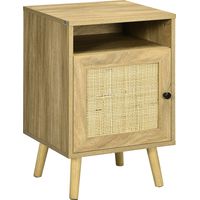 Mesita de Noche con Puerta de Rejilla Mesita Auxiliar para Dormitorio Salón Cama 39x35x60 cm Natural