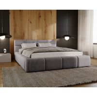 Emporius Lit double 180x200 Oslo, lit capitonné en velours avec rangement, tête de lit haute, Gris