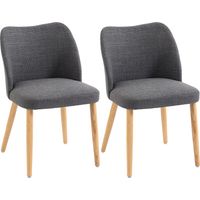 Set di 2 Sedie Pranzo Imbottite con Gambe Legno Hevea, Tessuto Grigio Chiaro