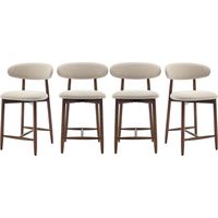 COLAMY Lot de 4 chaises de bar – Tabourets modernes avec dossier haut, assise confortable en tissu, pour comptoir, îlot de cuisine ou salle à manger - beige