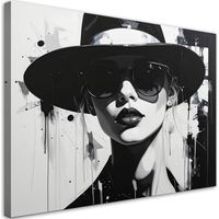 Toile Imprimée, Femme élégante avec chapeau et lunettes noires,90x60