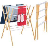 Relaxdays Étendoir à linge, spacieux, bambou et métal, robuste, H x L x P : 93 x 70 x 62 cm, nature et blanc
