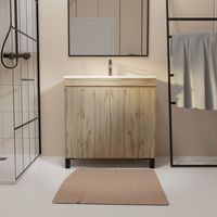 meuble de salle de bains 60 cm timber - décor chêne naturel à portes avec vasque céramique blanche