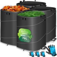 KESSER® Sacchetto pop-up per il giardino Sacchetto per foglie Sacchetto per rifiuti urbani incl. guanti Autoportante con manici Robusto e pieghevole Antracite / Nero, 4x 73 litri