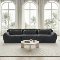 Sofa 3-Sitzer aus Plüschstoff in Grau, modular, montagefrei, mit rutschfester Basis