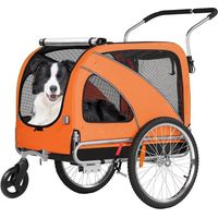 FIXIMASTER Remorque Vélo et Poussette pour Chien 2 en 1 (Taille XL), Pliable avec Frein et Réflecteurs, Charge Max 40kg - Orange