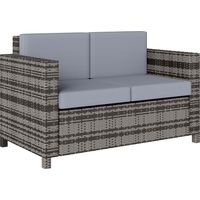 Grey Rattan 2-Seater Sofa with Soft Cushions and Armrests,Wicker Loveseat Garden Furniture for Patio and Outdoor Spaces