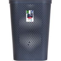 Panier à linge en plastique recyclé gris 60L – Dimensions 44x35x60 cm – Couvercle avec trous d'aération – Poignées intégrées pour transport facile – Qfplus