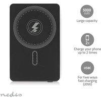 Banco de energía inalámbrico de 5000 mAh, USB-C, 20 W PD, compatible con MagSafe