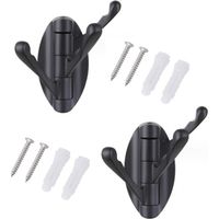 (Noir) Ensemble de 2 porte-manteaux muraux pivotants en acier inoxydable