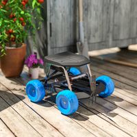 Sgabello da giardino con ruote, vassoio porta attrezzi per diserbo e semina, 50 x 49 x 32 cm, blu