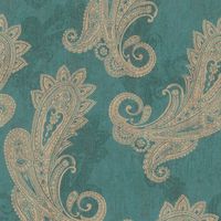 Teal Paisley Vinyl Wallpaper Beige Teardrop Pattern Feature Wall Hallway