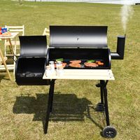 Barbecue à Charbon en Bois avec Fumoir Déporté Barbecue Portable avec Caisse de Feu Latérale pour Camping Pique-Nique