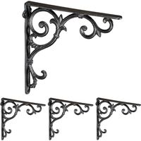 Relaxdays Lot de 4 équerres pour étagères, en fonte, design rustique, H x L x P : 24,5 x 4 x 24,5 cm chacune, noir