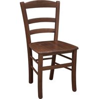 Silla de comedor rural de nogal oscuro con asiento de madera maciza