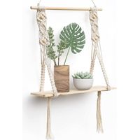 Wooden Wall Shelf, Macrame, Boho, Decorative Floating Shelf, Tassels, Hand Woven, Living Room, Bathroom, Hanging Shelf