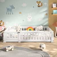 Letto evolutivo 80x160 cm - Letto a terra - Letto per bambini con sponda 80x160 - Design essenziale - con rete a doghe - in pino massiccio bianco