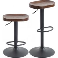 Barhocker Set aus 2, Höhenverstellbare Drehstühle mit Sattelsitz aus Ulmenholz in Dunkelbraun