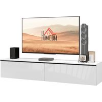 TV mobile Sospeso con Armadietti Ante Ribalta Legno Bianco Lucido, 160x35x30 cm
