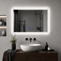 800x600mm Bathroom Mirror with LED Lights and Bluetooth Speaker 3 Colour Dimmable Lighting Anti-fog Touch/Wall Switch Control