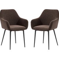 Sedie da Pranzo Nordiche Imbottite con Braccioli Ricurvi, Tessuto Effetto Velluto, Marrone, 54x57x80 cm