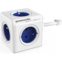 allocacoc PowerCube Extended FR Blue - Mehrfachsteckdosenwürfel mit 5 Steckdosen in Würfelform, Farbe White und Blau