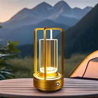 Tragbare Tischleuchte aus Metall, wiederaufladbare 4000-mAh-Akku-Tischleuchte für den Außenbereich, kabellose Lampe mit stufenloser Dimmfunktion und 3 Farben, Gold